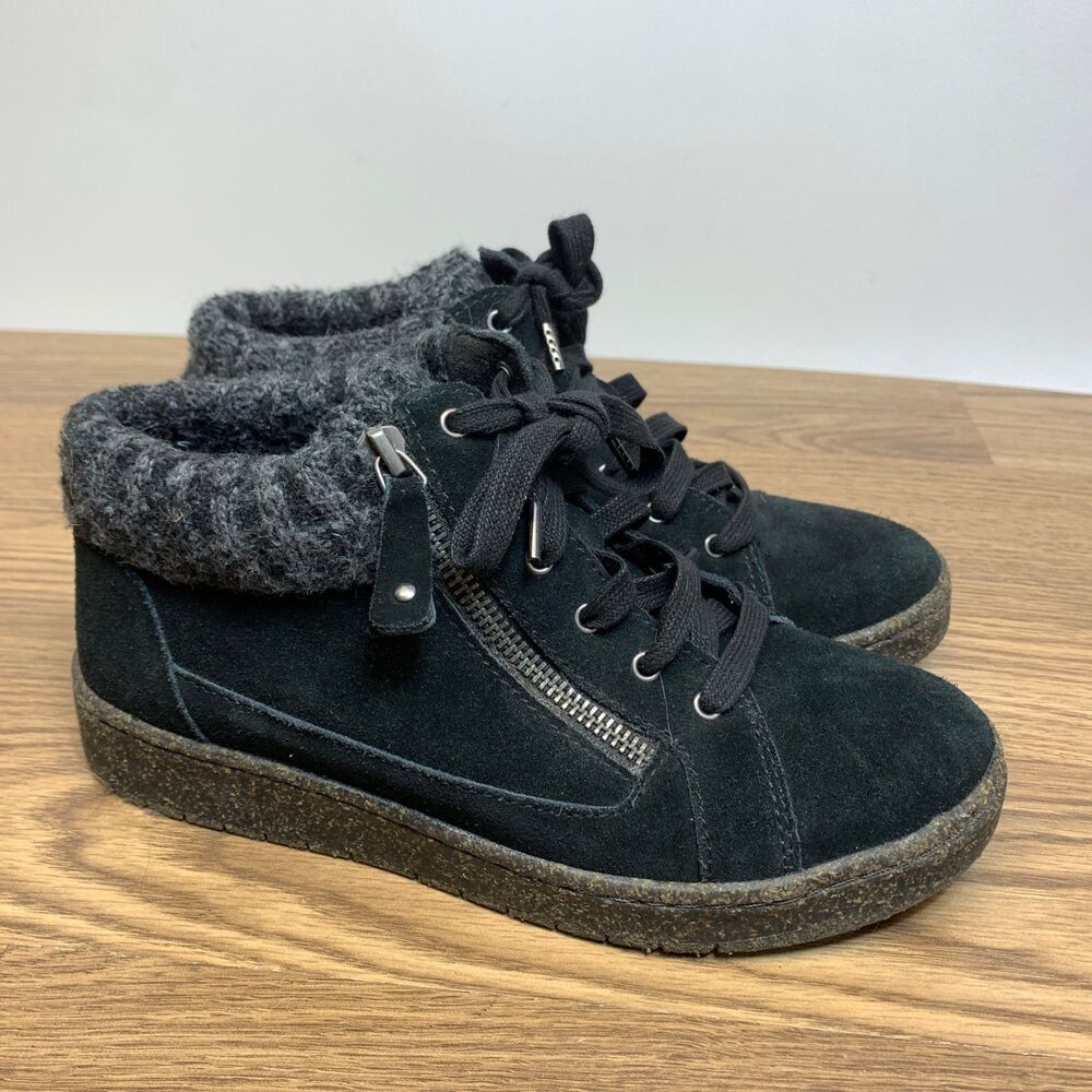 Aetrex Dylan Arch Support Sneaker Womens Size 7 EU 37 Black Suede Shoes